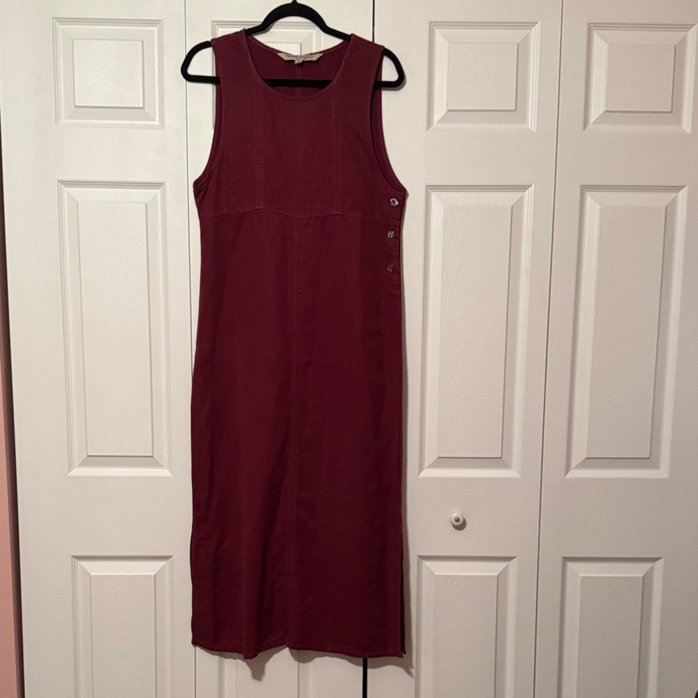 Lagenlook Burgundy Maxi Sleeveless Dress iridescent buttons Fall Teacher Holiday